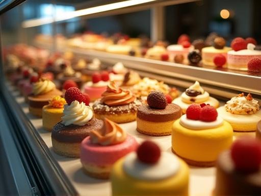 En fristende kakedisk fylt med ulike kaker og desserter.